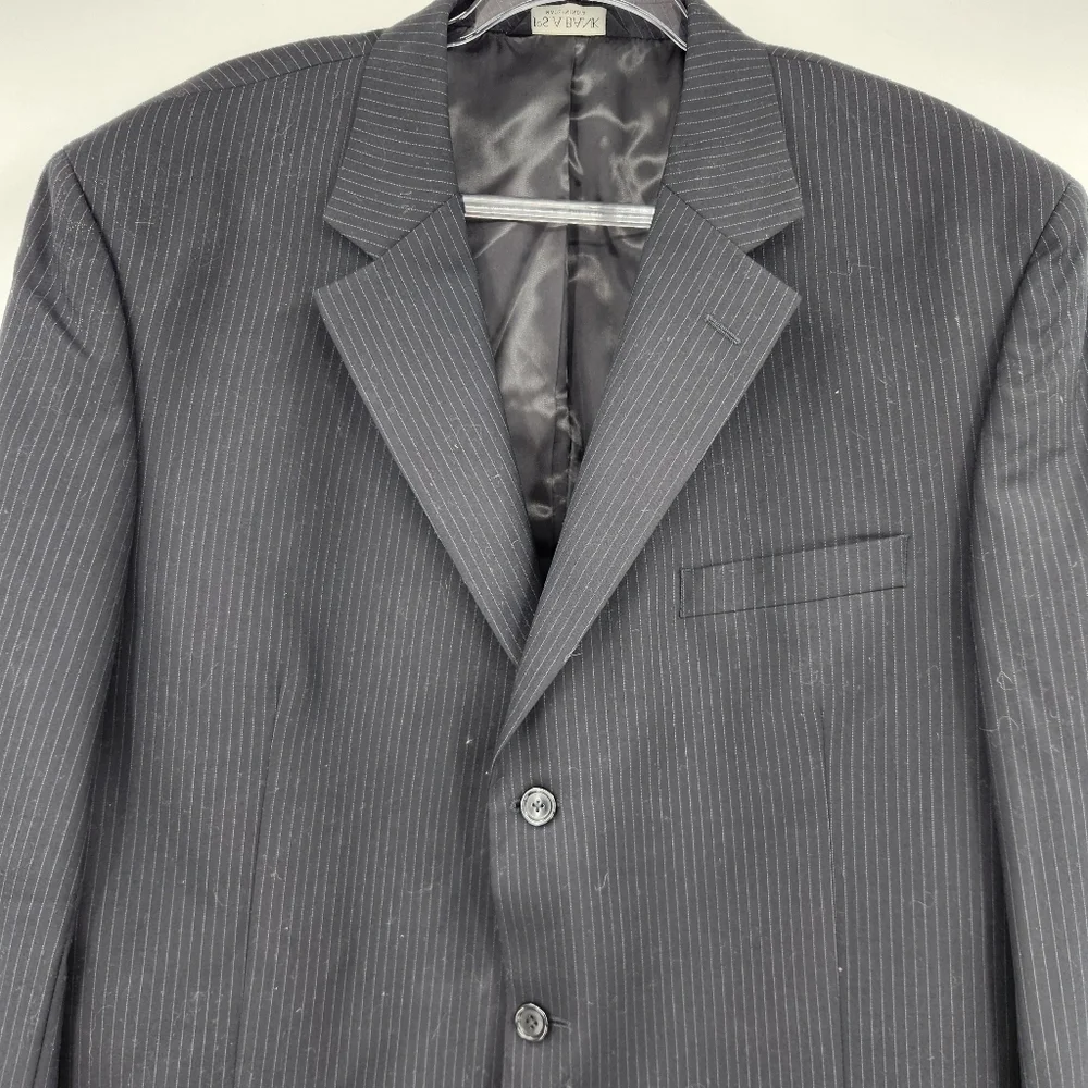 Jos A Bank Pinstripe 3 Button Suit Jacket Mens Size 46L Black